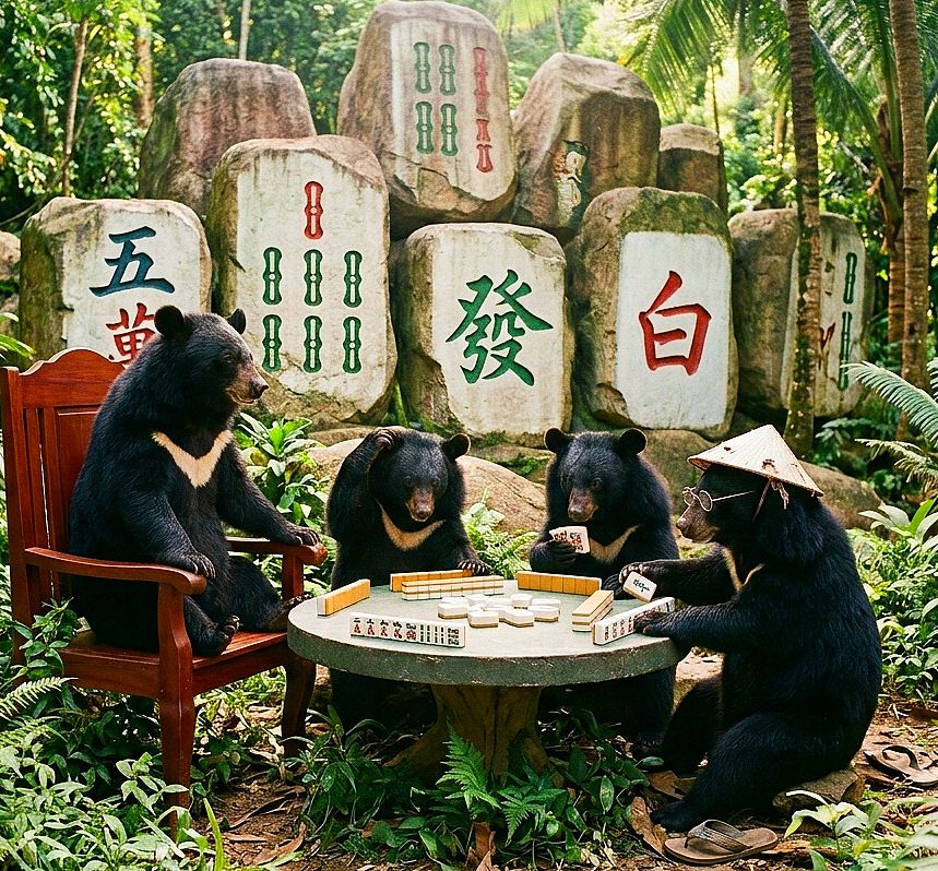 台灣黑熊,台灣黑熊打麻將,國寶打牌,玉山森林盃麻將大賽打牌,玉山大三元,台灣玉山賭神,賭神國粹無國界,三缺一找黑熊,碰碰胡大滿貫