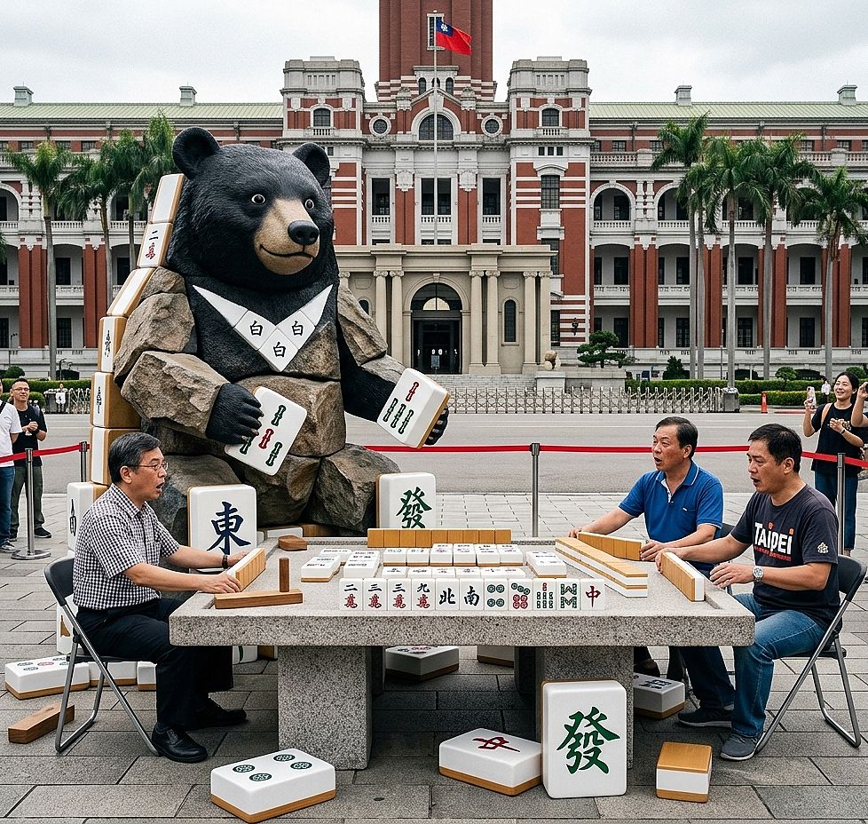 台灣黑熊,台灣熊愛打麻將,台灣黑熊打麻將,熊掌摸牌,碰碰胡救台灣,凱達格蘭大道揪團打牌,凱道總統府自摸大地震,總統府麻將巨石陣,凱道自摸大三元,凱道黑熊麻將大賽