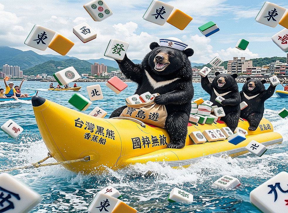 墾丁南灣驚現台灣黑熊,台灣熊愛打麻將,台灣黑熊飆速快感打麻將,國粹無敵熊掌摸牌,國寶熊界雀聖,香蕉船揪團海上打牌,墾丁南灣熊界傳奇,南灣最速麻將傳說,墾丁空中飄浮大三元