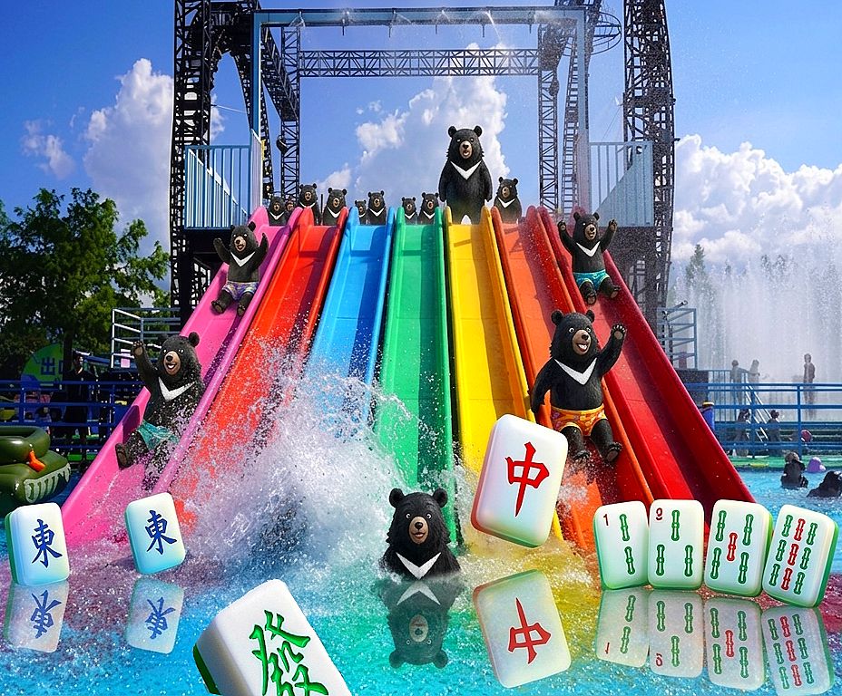 台灣黑熊水上樂園搓麻將,台灣熊愛打麻將,台灣黑熊打麻將,熊掌摸牌強襲冬山河,國寶熊界雀聖,冬山河親水公園打牌,熊界傳奇,宜蘭冬山河黑熊出沒,宜蘭童玩節開桌打麻將,童玩節水上搓麻將