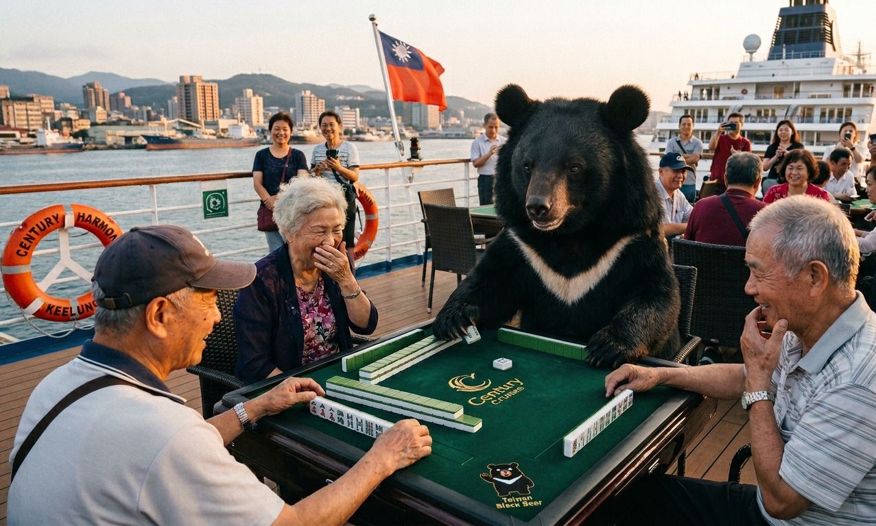 海上麻將大賽,熊掌摸牌,國粹郵輪首航優惠,國寶陪打牌,台灣黑熊搭郵輪,台灣熊愛打麻將,台灣黑熊打麻將,黑熊慶祝首航,黑熊國粹登輪,國粹世紀郵輪,船上打牌,黑熊海上打牌