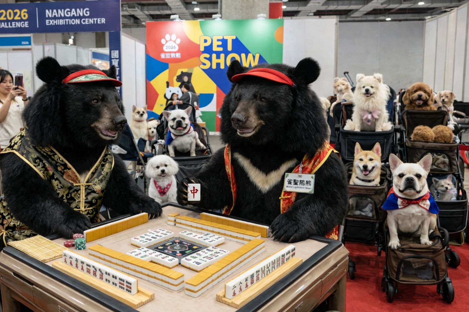 麻將寵物展,寵物友善麻將,黑熊愛打牌,台灣黑熊寵物展,萌寵黑熊,寵物麻將,國寶打牌,黑熊南港展覽館,熊掌摸牌,贏了拿錢輸了變飼料