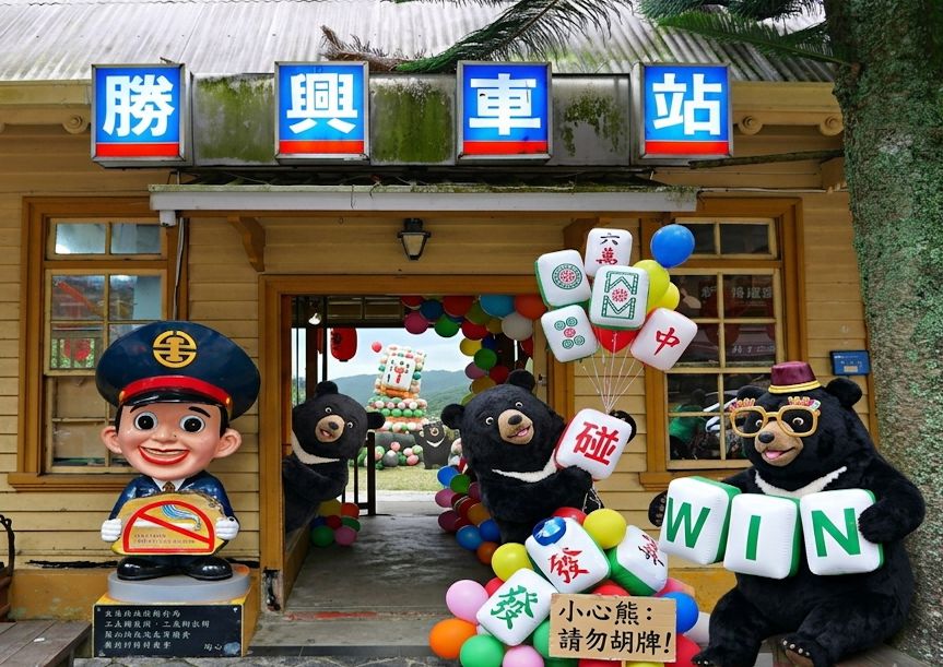 台灣黑熊鐵軌上的博弈奇蹟,台灣熊愛打麻將,台灣黑熊打麻將,火車便當吃完打麻將,勝興火車站黑熊出沒,勝興車站打牌,台鐵熊界傳奇,苗栗勝興車站火車大塞車,苗栗三義最強牌咖