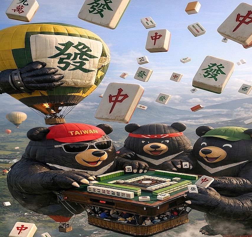 熊掌摸牌,鹿野高台打牌,國粹嘉年華,東方神祕力量,高空麻將爭霸戰,台灣黑熊熱氣球嘉年華,國寶熊界雀聖,熱氣球嘉年華打麻將,高空搓牌大賽,台灣熊愛打麻將,國寶打牌