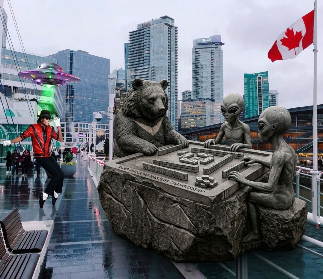 台灣黑熊在加拿大溫哥華第三類接觸,國家地理頻道沒播出的片段,台灣熊愛打麻將,台灣黑熊打麻將,星際ET與黑熊麻將交流,外星人也想碰碰胡,幽浮路過看熱鬧,黑熊與外星人在加拿大溫哥華揪團打牌,加拿大溫哥華有台灣黑熊出沒,麥可傑克森與台灣黑熊尬舞,麥可堅持白襪配黑鞋,麥可傑克森與外星人,麥可與台灣黑熊在加拿大溫哥華跳月球漫步
