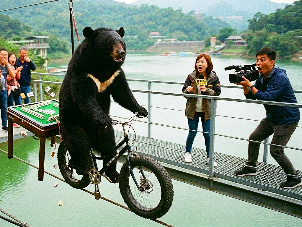 台灣黑熊,台灣熊愛打麻將,台灣黑熊打麻將,熊掌摸牌,國寶熊界雀聖,國寶打牌,熊界傳奇,明德水庫黑熊出沒,黑熊騎空中腳踏車,黑熊天女散牌,明德水庫打麻將,空中鋼索黑熊騎單車,熊界雀友