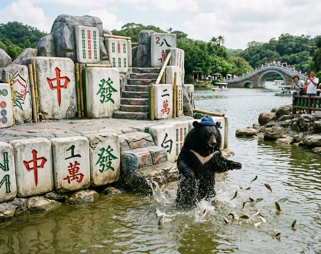 台灣熊愛打麻將,台灣黑熊打麻將,高雄澄清湖有台灣黑熊出沒,台灣黑熊在高雄澄清湖打麻將,澄清湖麻將賭神台灣黑熊,高雄澄清湖麻將錦標賽,澄清湖最狂黑熊直播主,澄清湖麻將館新任館長
