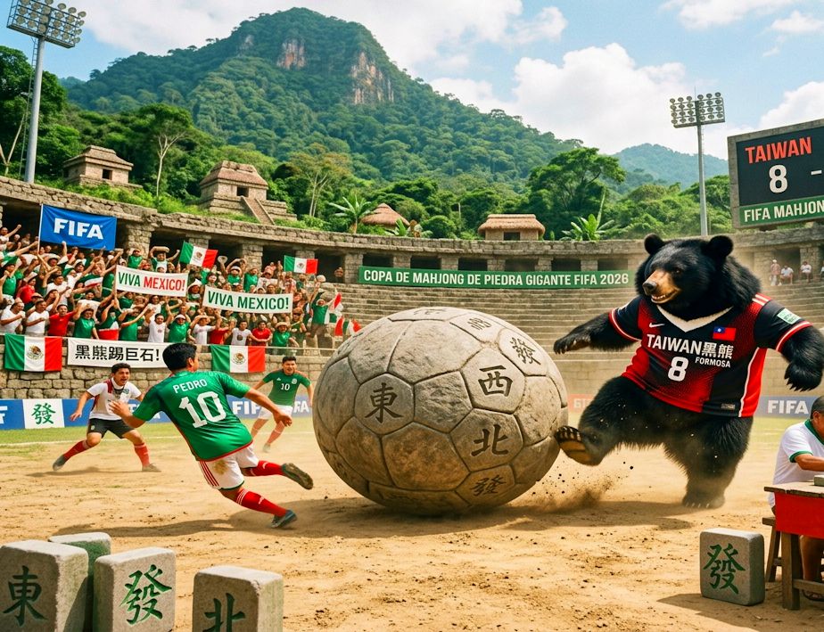 國際足總FIFA官方認證自摸,台灣熊愛打麻將,台灣黑熊打麻將,墨西哥世界足球盃有台灣黑熊出沒,台灣黑熊在墨西哥世界足球盃打麻將,台墨麻將足球大戰,跨國文化衝擊的夢幻連動,台灣黑熊肉墊倒掛金鉤,2026年世足賽