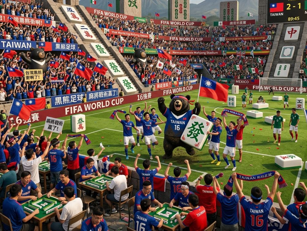 台灣黑熊全場MVP,台灣黑熊前鋒用生命在捍衛台灣國粹,國際足總世界盃16強,國際足總FIFA官方認證自摸,台灣熊愛打麻將,台灣黑熊打麻將,墨西哥世界足球盃有台灣黑熊出沒,台灣黑熊金靴獎新希望,台灣黑熊肉墊倒掛金鉤,2026年世足賽