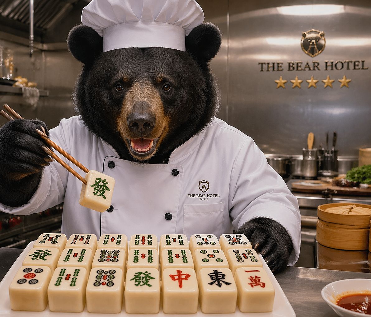 台灣黑熊,台灣熊愛打麻將,台灣黑熊打麻將,熊掌摸牌,黑熊界米其林五星級餐廳,熊界傳奇,五星級主廚打麻將,米其林麻將料理大賞,米其林料理界雀神,台北信義區五星級麻將料理