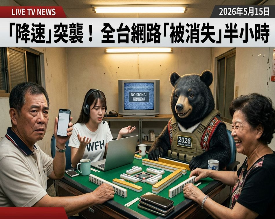 台灣熊愛打麻將,台灣黑熊打麻將,2026城鎮韌性演習,防空演習揪團打麻將,演習現場瞬間變成麻將大賽,台灣黑熊震撼登場,台灣黑熊親自開桌,斷網危機完美化解,沒網路只能打麻將,防空避難所打麻將,傳統打牌救台灣,降速降不住胡牌熱情