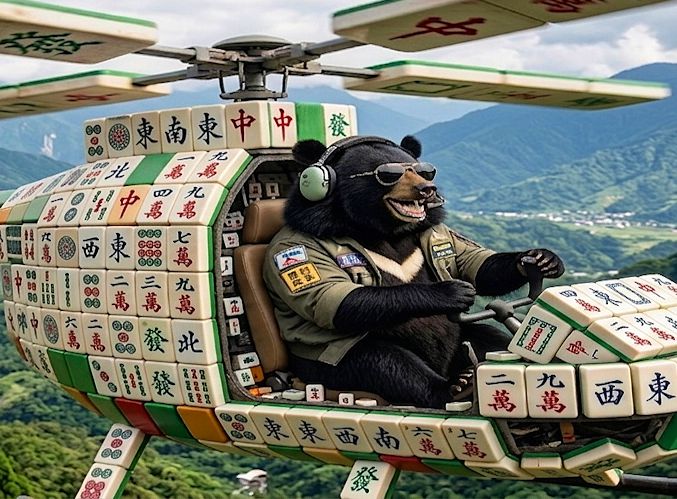 台灣黑熊,台灣熊愛打麻將,台灣黑熊打麻將,熊掌摸牌,台灣黑熊機師迫降 101 尖塔,麻將直升機,熊界傳奇,台北上空麻將連莊