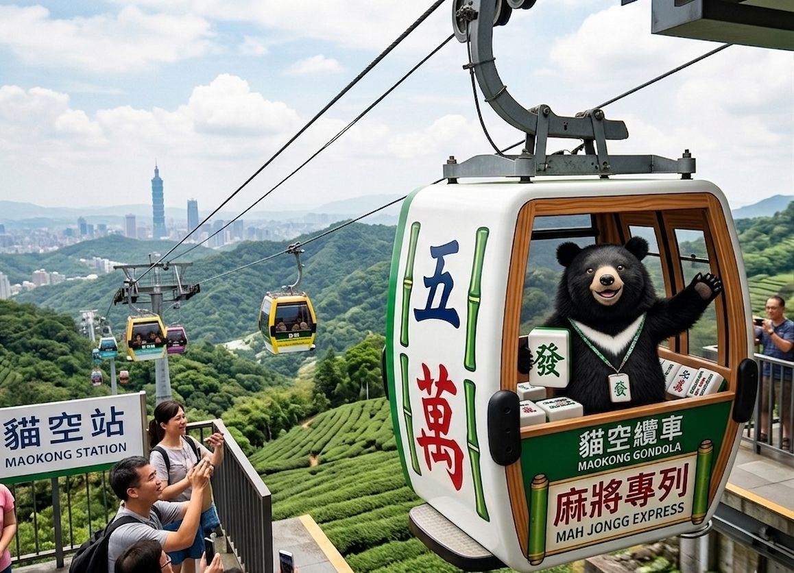 台灣黑熊,台灣熊愛打麻將,台灣黑熊打麻將,熊掌摸牌,貓空麻將大賽,貓空最狂賽事,麻將纜車,貓纜賭神號,貓空纜車變麻將牌桌,貓空空中纜車揪團打麻將
