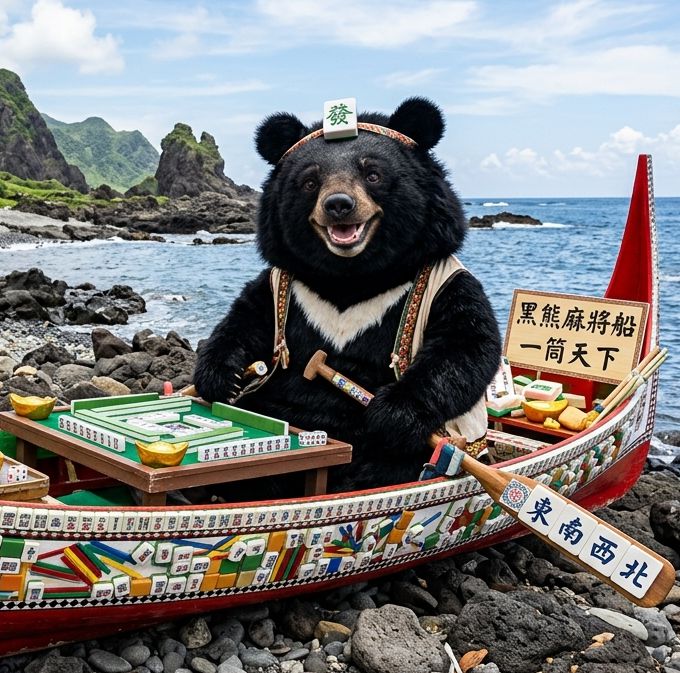 台灣黑熊,台灣熊愛打麻將,台灣黑熊打麻將,熊掌摸牌,台灣黑熊麻將觀光大使,達悟族不打獵改打麻將,蘭嶼賭神熊界傳奇,蘭嶼達悟族打麻將,麻將拼板舟,蘭嶼限定麻將賽