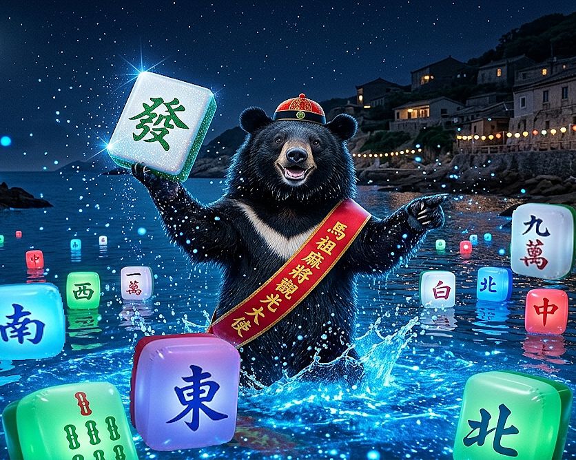 台灣黑熊,台灣熊愛打麻將,台灣黑熊打麻將,熊掌摸牌,國寶熊界雀聖,馬祖北竿揪團打牌,馬祖台灣黑熊界傳奇,馬祖北竿海底撈月,藍眼淚自帶濾鏡螢光麻將桌,藍眼淚洗牌水