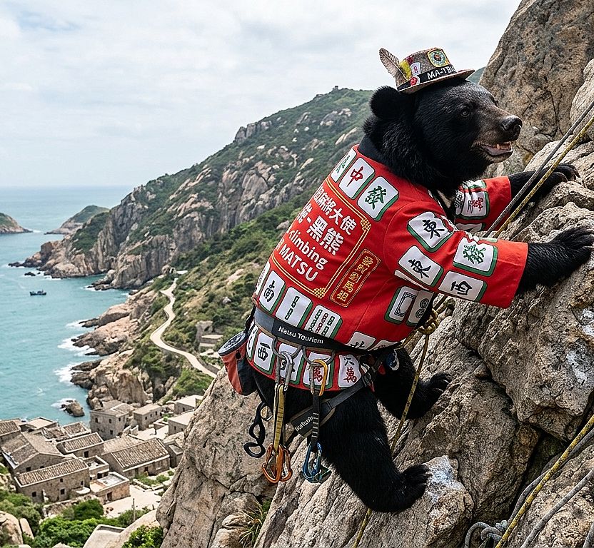 台灣黑熊,台灣熊愛打麻將,台灣黑熊打麻將,熊掌摸牌,國寶熊界雀聖,馬祖黑熊大特使,馬祖黑熊界傳奇,馬祖石壁花麻將觀光大使,海底撈月落石注意,芹壁村最高牌咖