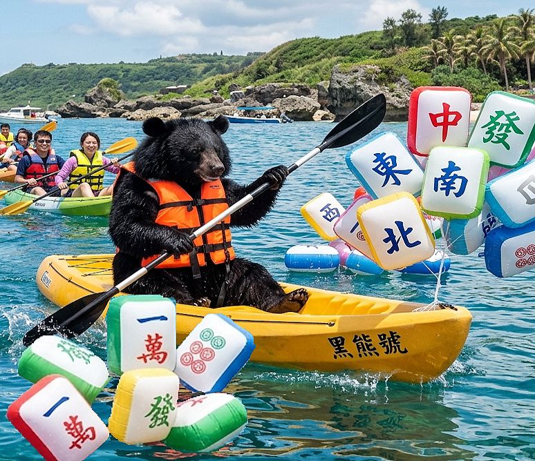 台灣黑熊,台灣熊愛打麻將,台灣黑熊打麻將,槓上開花小琉球,台灣黑熊觀光大使到小琉球,花瓶岩揪團打牌,熊界傳奇,台灣黑熊在小琉球划獨木舟,海上漂浮大三元