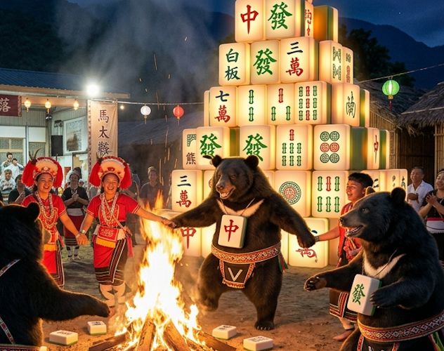 台灣黑熊,台灣熊愛打麻將,台灣黑熊打麻將,熊掌摸牌,馬太鞍部落豐年祭黑熊出沒,馬太鞍麻將大亂鬥,阿美族豐年祭揪團打牌,花蓮縣光復鄉熊界傳奇,花蓮縣光復鄉黑熊出沒,台灣黑熊到豐年祭打麻將
